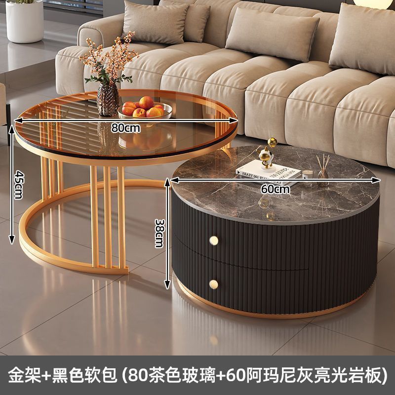 亿君岩板茶几轻奢现代简约圆形小户型茶几客厅家用极简折叠大理石|undefined