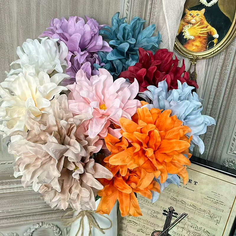 New simulation 3 head purple orchid Dahlia big claw chrysanthemum wedding home living room decoration flower arrangement fake flower