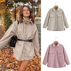 ZA AliExpress ホットクロスボーダー外国貿易ヨーロッパとアメリカンスタイルの女性のファッショントップ無地ウールジャケット