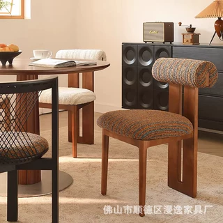 有叙法式中古风实木餐椅家用简约餐桌椅子设计师复古布艺凳子意式