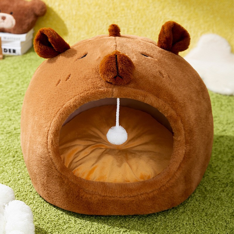 Casa de ojos grandes y lindos, invierno caliente cama de perro desmontable y lavable, cuatro estaciones de cabello dorado, perros cerrados, perros