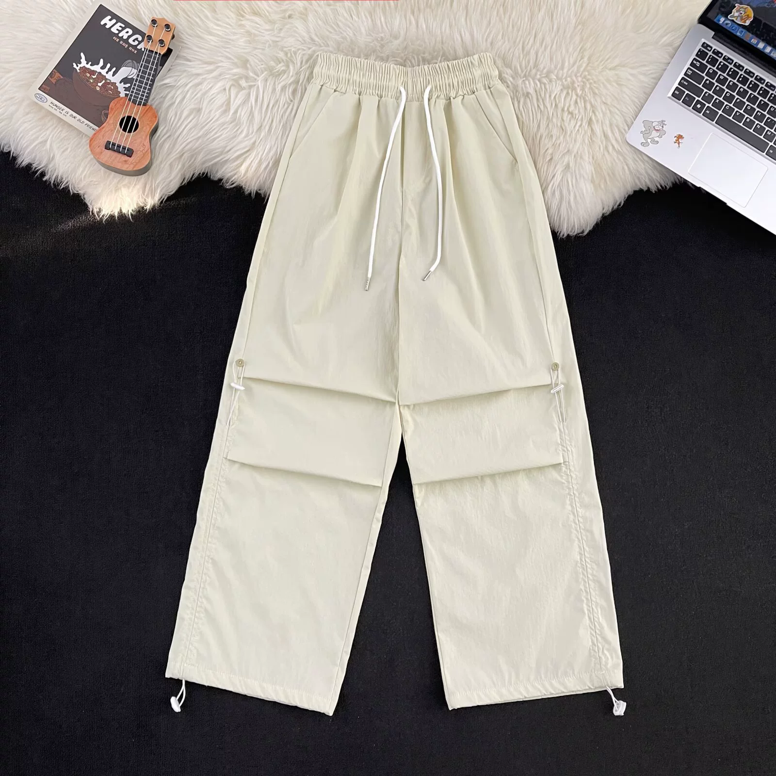 Широкие брюки с высокой талией в корейском стиле, утягивающие драпированные широкие брюки на шнурке, новинка лета 2025, свободные универсальные модные брюки-баллоны ins