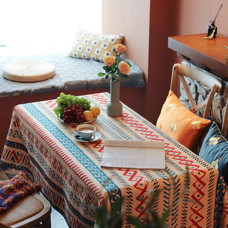 波希米亚民族几何现代简约布艺餐厅桌布茶几台布书桌布电视柜盖布|ms