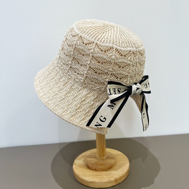 Color-Blocked Fisherman Hat with Back Slit for Women, Sweet Bowknot, Hollow-Out Breathable Bucket Hat, Versatile Sun Protection Hat for Spring and Summer Color-Blocked Fisherman Hat with Back Slit for Women, Sweet Bowknot, Hollow-Out Breathable Bucket Hat, Versatile Sun Protection Hat for Spring and Summer