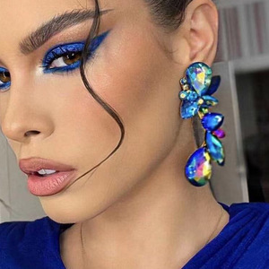 Women girls singers stage performance Fashionable design colorful water glass diamond earrings female Europe and the United States drill geometry stud earrings