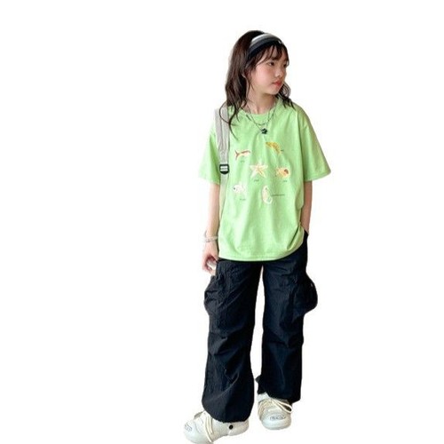 Summer Girls' Short-Sleeve T-Shirts: Mid-to-Large Kids' Wear, Cartoon-Printed, Loose-Fit, Korean-Style Trendy & Versatile, Perfect for a Chic Look