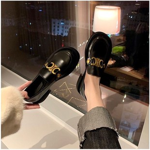 Grape Mom studiolee 2022 Autumn Round Head Small Leather Shoes Thick Bottom Increased Thick Heel British Wind Lefu Single Shoes for Women