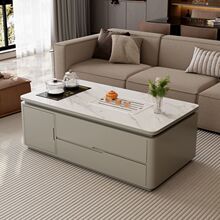 岩板现代功夫茶几泡茶桌家用客厅茶台电视柜烧水壶一体简约奶油风