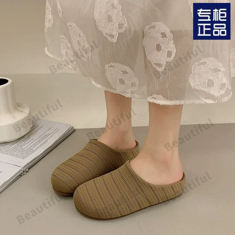 Женские летние шлепанцы с французской плетеной носочной частью, новинка 2025 года, дышащие, на толстой подошве, мюли, полусандалии на одну ногу