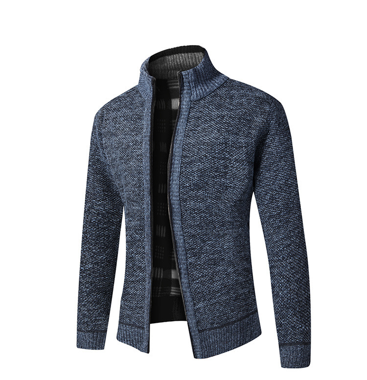 Herbst Und Winter Plus Fleece Verdickt Große Größe männer Pullover Stehkragen Strickjacke Hemd Schlank Mantel Männer_voghion.com
