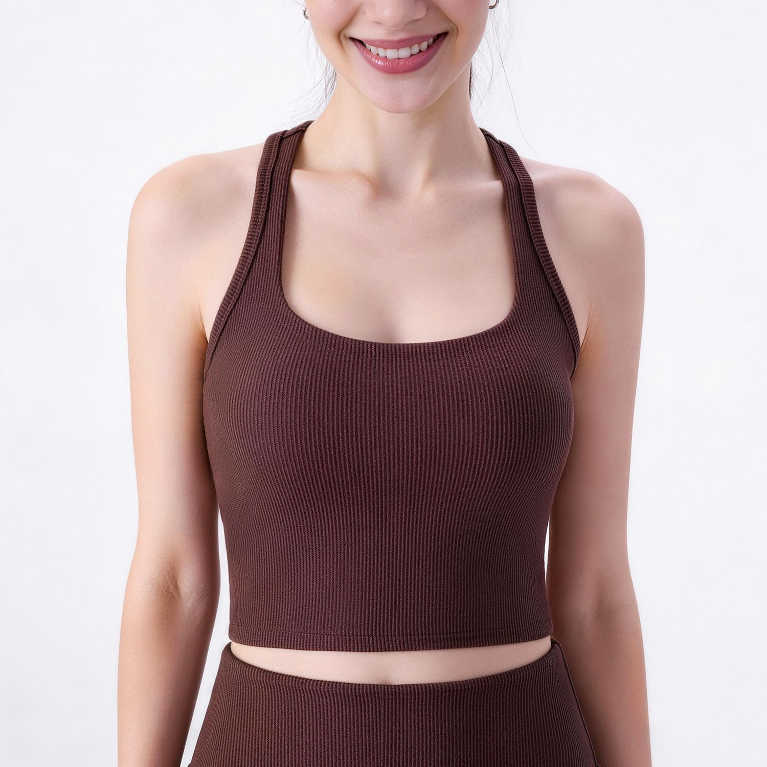 Verano nuevo cuello en U respirable chaleco de yoga delgado fitness yoga ropa de entrenamiento antichoque con cojín de pecho ropa interior deportiva