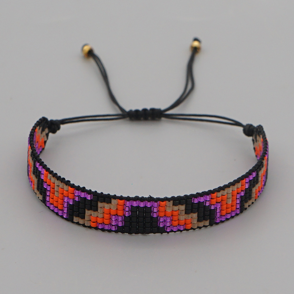 Vintage Simple Ethnic Miyuki Rice Beads Handwoven Geometric Purple Suit Bracelet