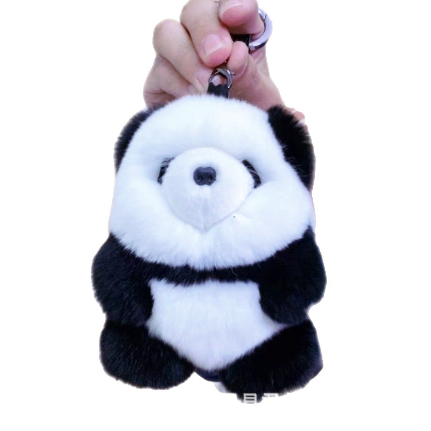 [Cute Little Panda] Verdadero Colgante de llavero de coche de piel de conejo Rex Muñeca de felpa Bolsa Decoración Regalo