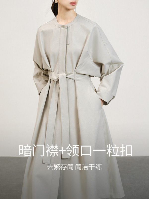 单层长款无领风衣外套女今年流行气质时尚好搭配上衣跨境东南亚|undefined