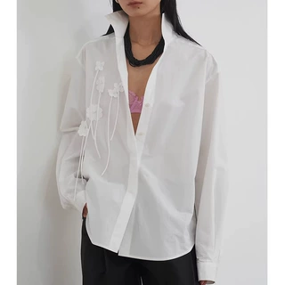 立体花朵简约气质白色衬衫女2026年夏季新款法式宽松显瘦纯棉上衣