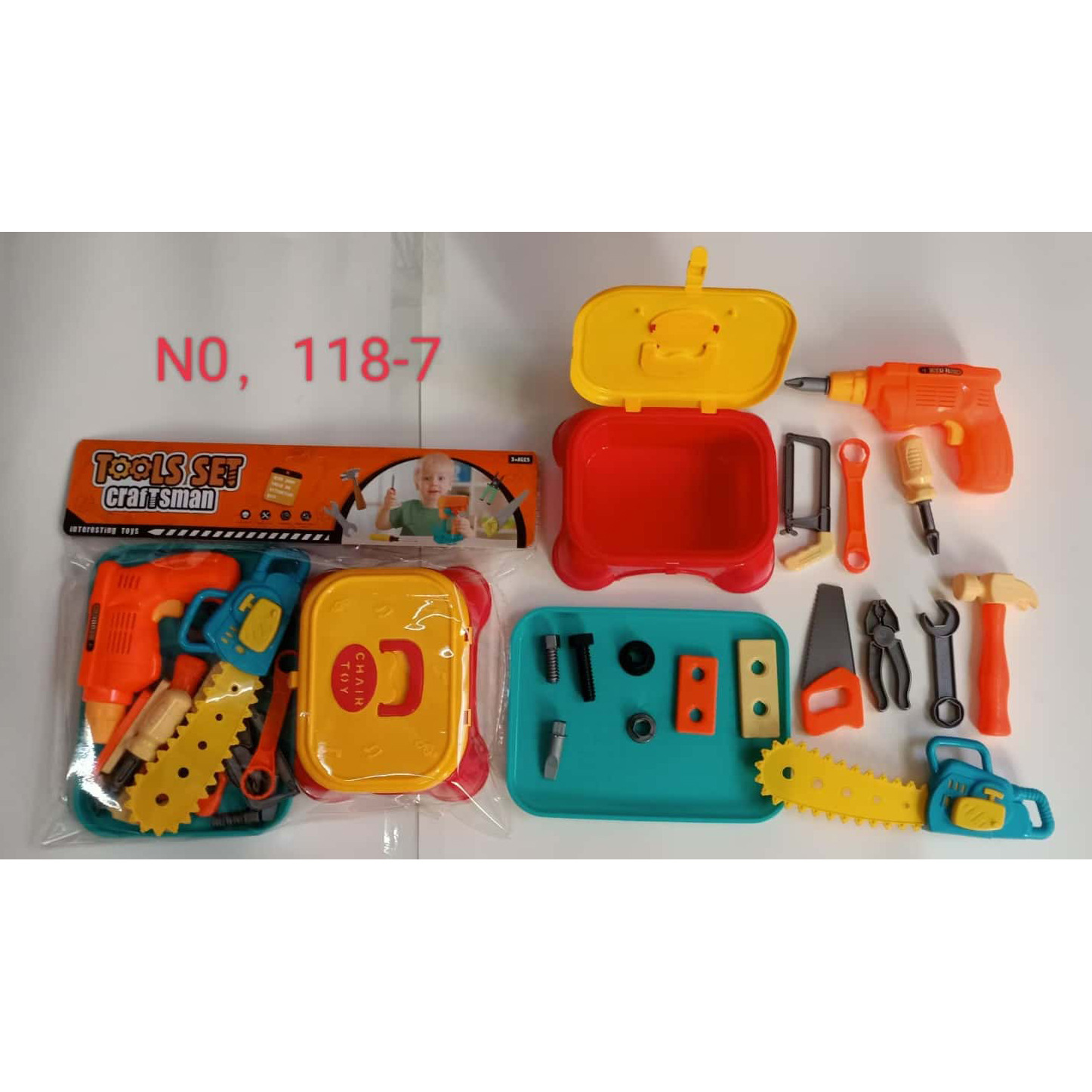 Conjunto de sillas de herramientas de almacenamiento para niños en casa simulación de reparación tornillo casco llave de taladro juguetes al por mayor