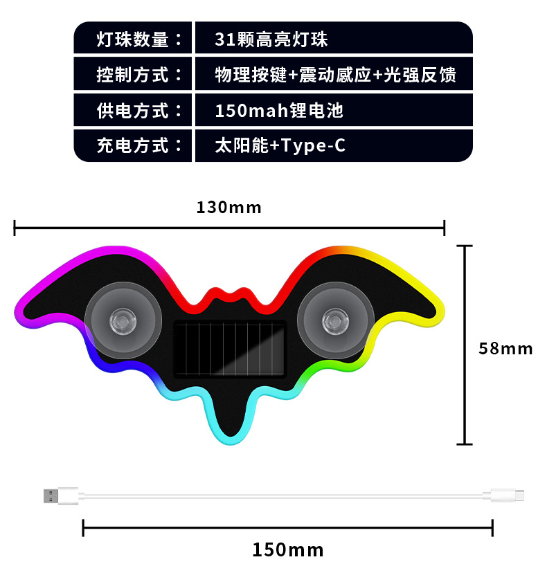 Car Solar-Powered Wireless Led Triangular Window Heart-Shaped Light, Wireless Neon Glowing C-Pillar Ambient Car Interior Decoration