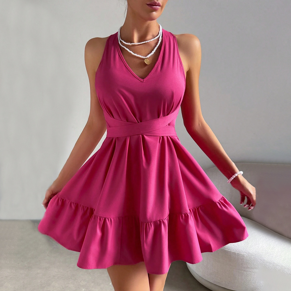 Sexy Halter Neck High Waist Backless A Line Short Dress for Summer