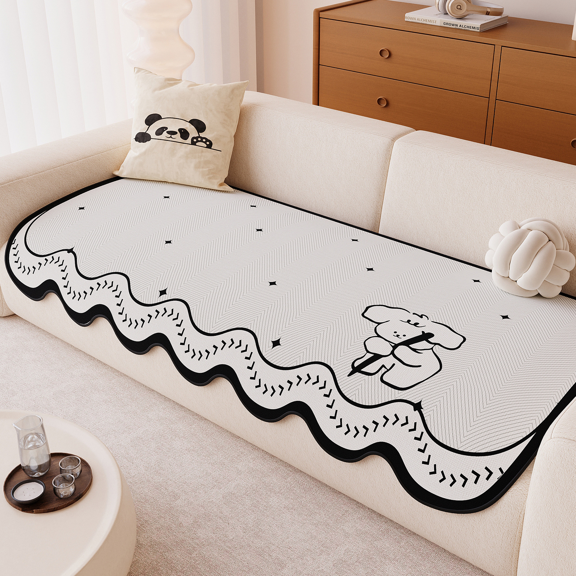 Cojín de sofá cuatro estaciones generales 2025 nuevo tipo fijo antideslizante arena de cuero lanzado cojín de tela cubierta sensación de dibujos animados de alto nivel