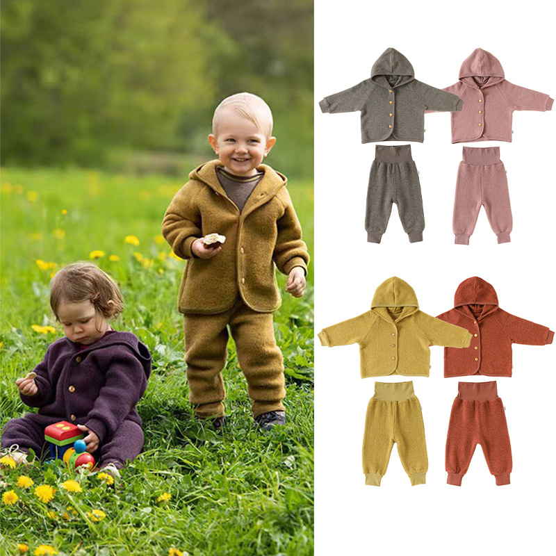 Children's Suit Autumn and Winter Clothing 2025 New Kidsren's Scandinavian Style Warm Infant Hooded Outing Cardigan Two-Piece Set