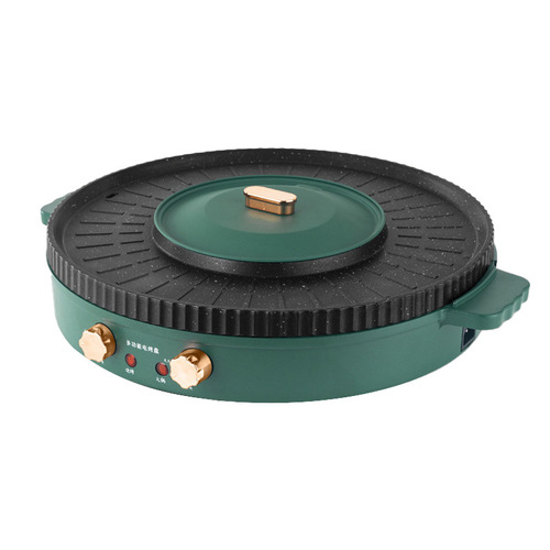 Manufacturer wholesale round shabu-shabu all-in-one pot high-power dual temperature control Yuanyang electric hot pot household party electric grill pan