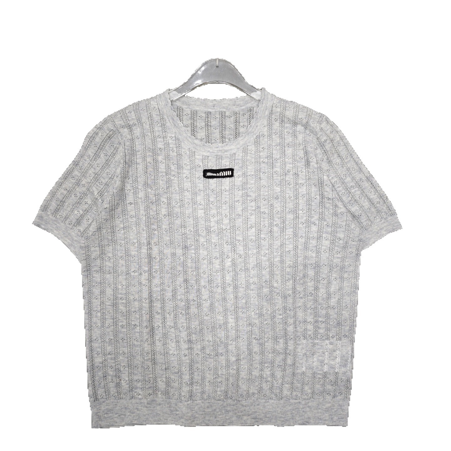 Summer knitted sweater with a round collar