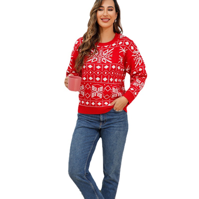 Suéteres Listos para Usar Personalizados para Comercio Transfronterizo, Suéteres Navideños Europeos y Americanos, Prendas de Punto Jacquard de Otoño e Invierno para Amazon