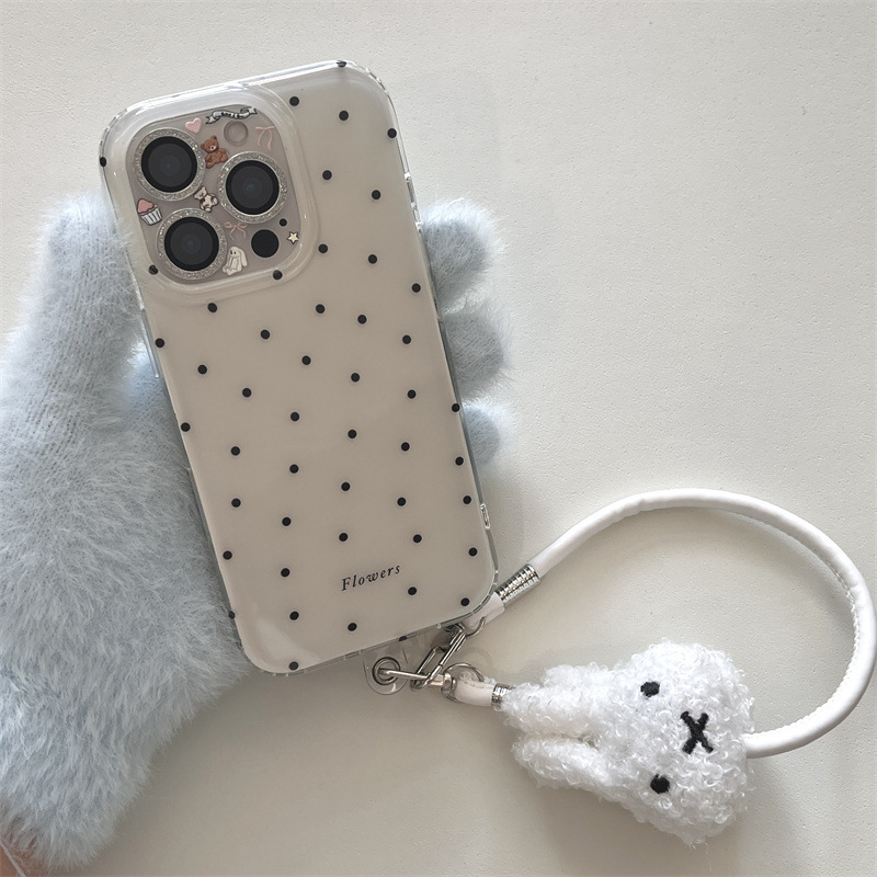 秋冬波点粉色蝴蝶结兔子适用iPhone16苹果15ProMax手机壳14少女13|undefined