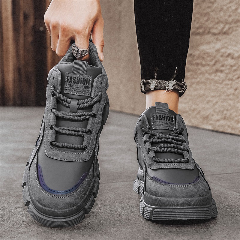 Otoño nuevos zapatos de skate de alto nivel para hombres, zapatos de herramientas de suela gruesa, zapatos de estilo general para hombres casuales de cuero en vivo