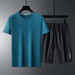 Dad's Ice Silk Summer Set 2024 New Model Middle-Aged and Elderly Sports Suit for Men Father Short Sleeve Shorts Casual Wear