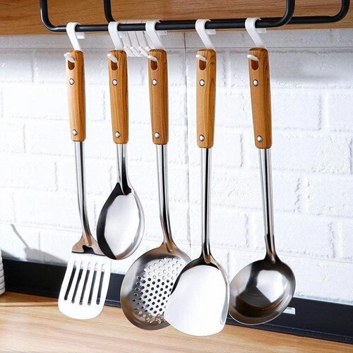 Stainless steel home wooden handle wok spatula cooking spoon soup spoon colander kitchen cooking pan spatula utensil set