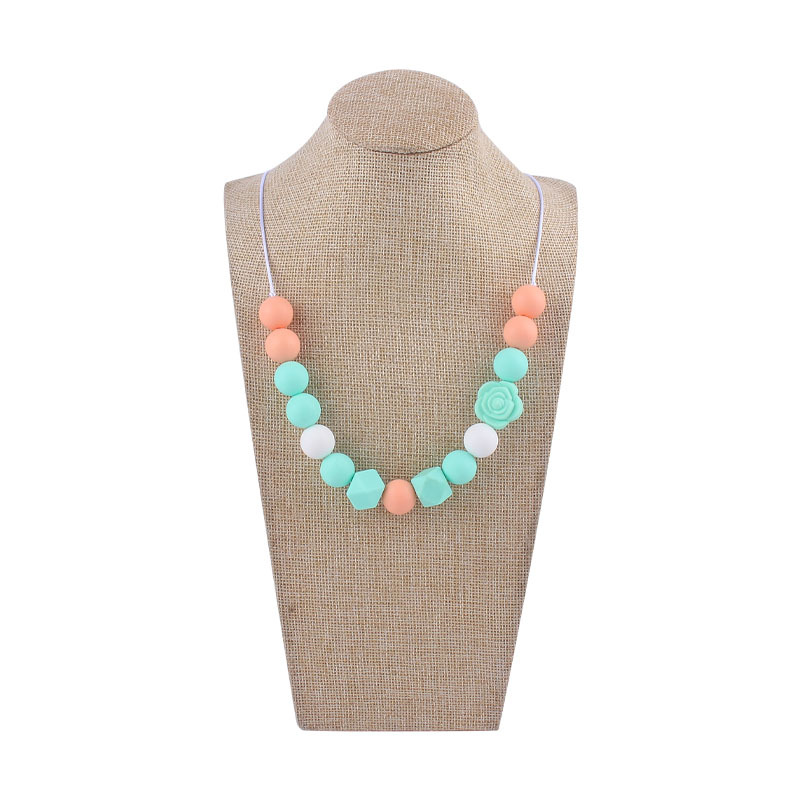 Nueva silicona molar mordedor collar de doble cara Rosa forma silicona mordedor collar masticable colgante collar