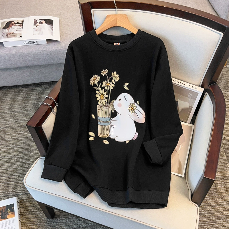 Fleece sweatshirt with a round collar, long-sleeve, plus size, increased thickness
