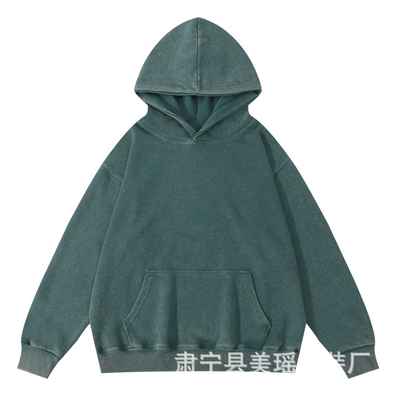跨境360克水洗做旧慵懒复古连帽卫衣高街做旧帽衫纯色男女潮牌|undefined