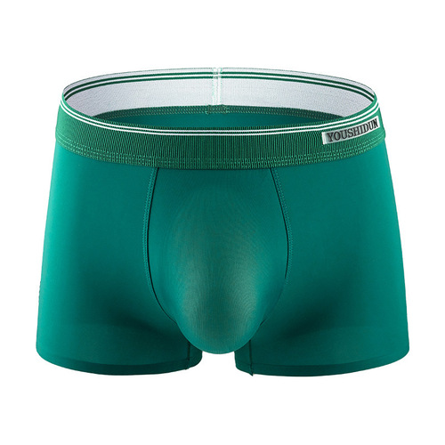 New style ice silk men's underwear with four corners 3D punched thin style, cool, breathable, traceless, solid color boxer briefs, antibacterial inner patch