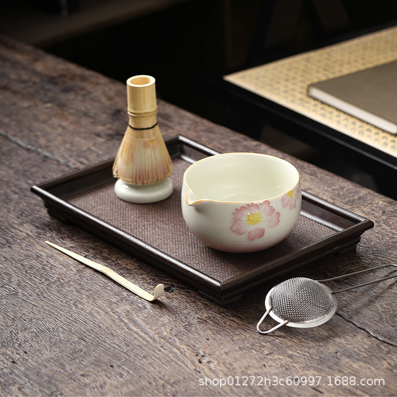 国境を越えた新しい手描き抹茶ボウルセット、日本茶道具、ティーポイント、ティーセット、茶筅、7点セット|undefined