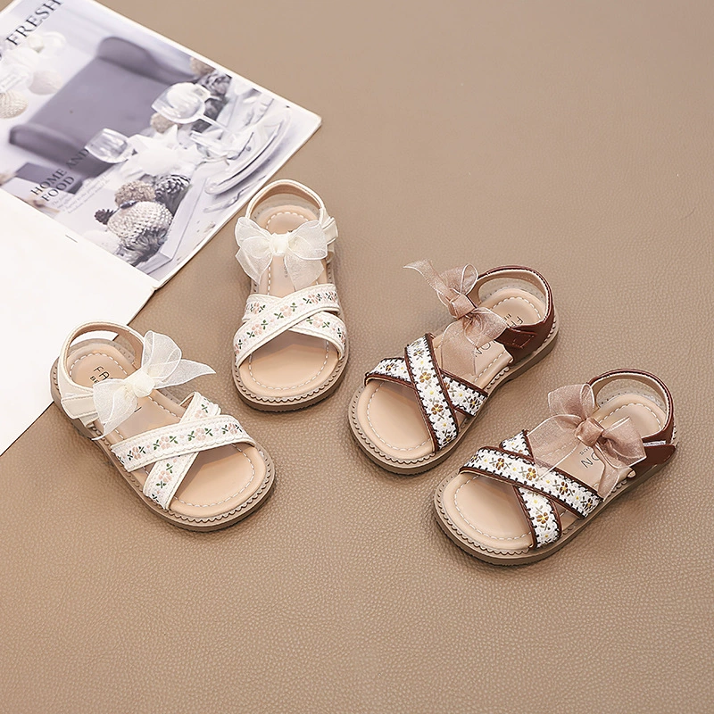 Детские сандалии с открытым носком для малышей и среднего размера, весна-лето 2021, милые сандалии принцессы с сетчатым бантом и маленьким цветком