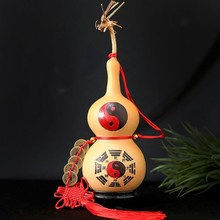 天然葫芦带五帝钱中国结雕刻烙画摆件家居文玩吉祥纹饰风水摆件