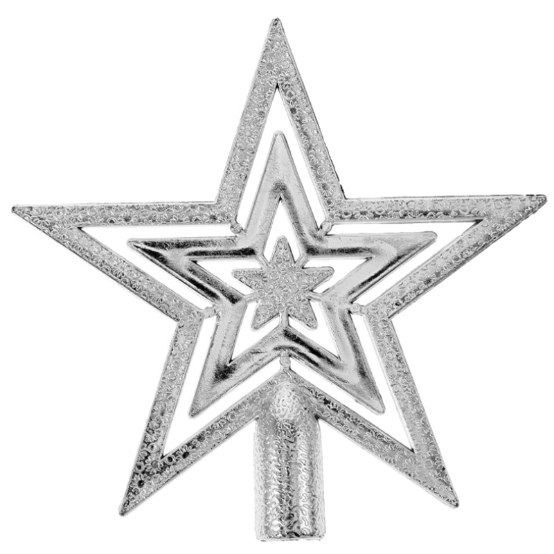 Estrella de cinco puntas brillante de plástico para la cima del árbol, adornos y colgantes navideños pequeños
