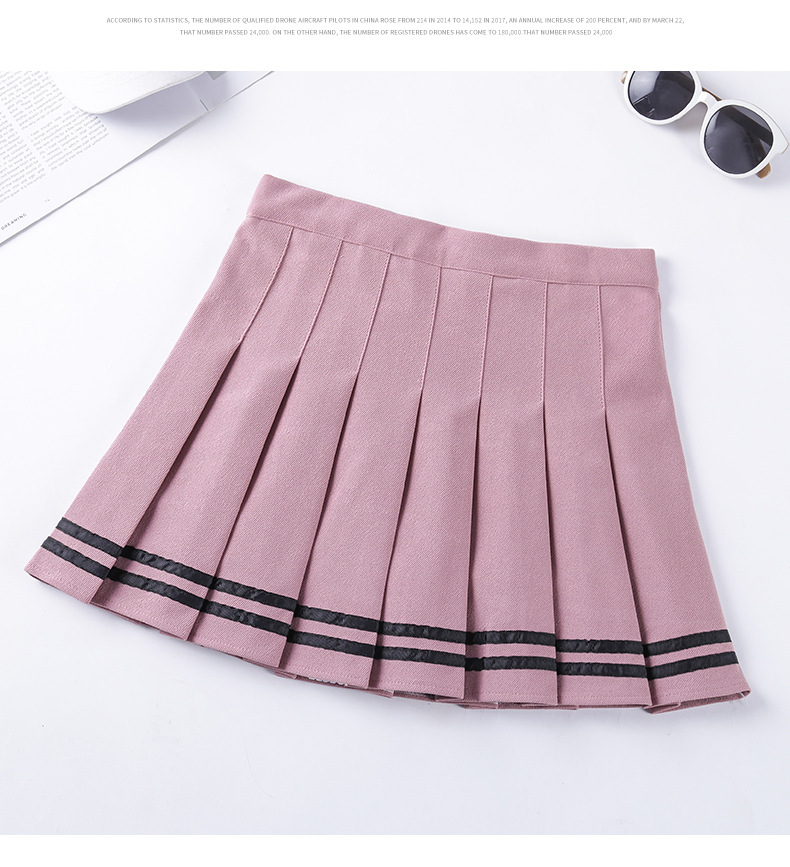 Women's Clothing Waist Pleated Skirt Student Striped Skirt With Safety Pants College Style_voghion.com