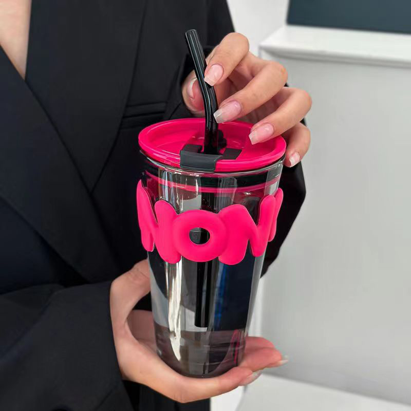 ネット赤同一文字ガラスストローカップins風カップルコーヒー飲料カップドレナージ広告プレゼントカップ|undefined