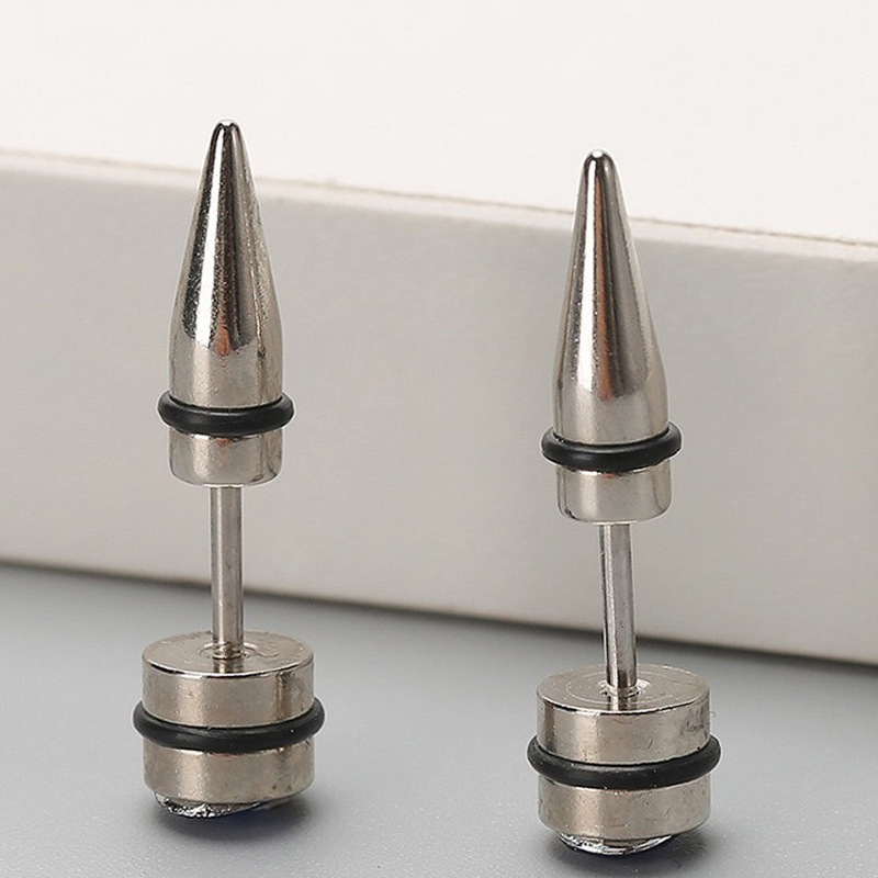 不锈钢镶钻尖锥耳钉