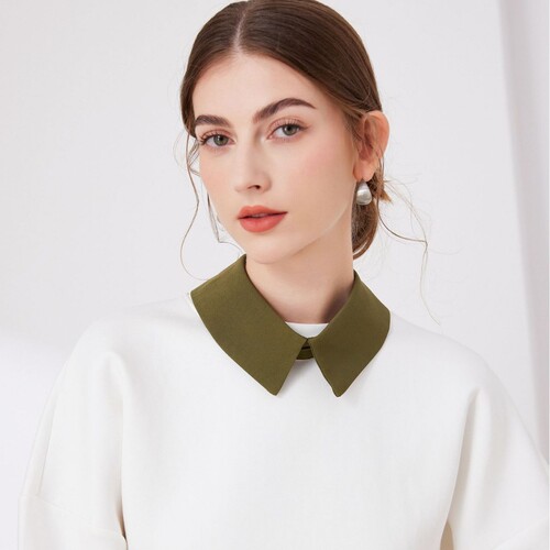 Cross-border Amazon Ozon Autumn/Winter Fashion Military Green Small Stand Collar Fake Collar Wool Sweater Versatile Decorative Pointed Collar