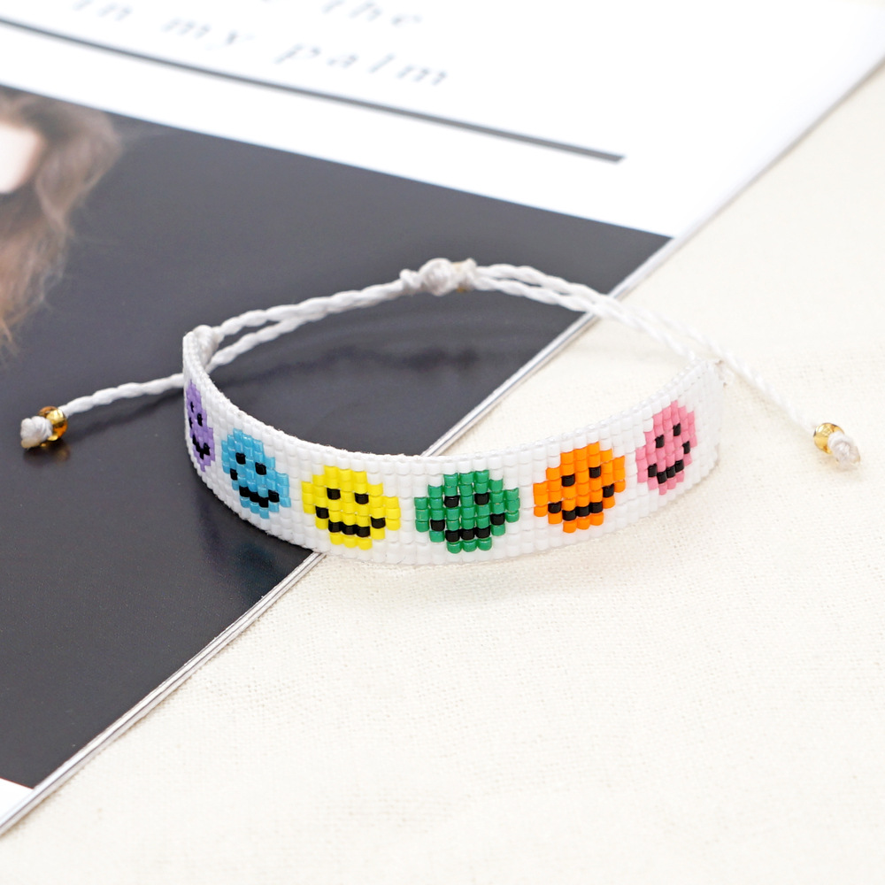 Niche bohemian spring and summer new colorful smiley face beads woven braceletpicture4