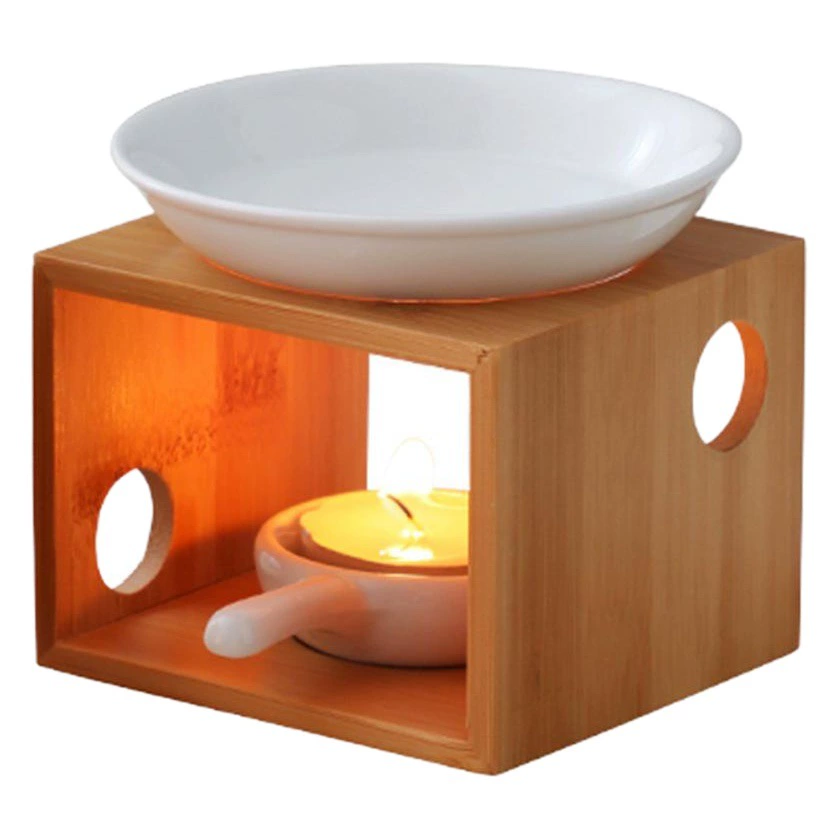 Бамбуковая двойная круглая ароматерапия лампа плита машина керамическая Бытовая эфирное масло свеча лампа плита трансграничная Amazon Plus логотип
