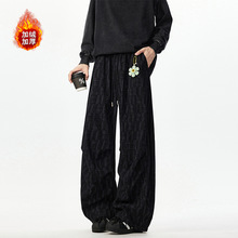 美式慵懒风格子加绒裤男2025新款秋冬宽松直筒休闲阔腿加厚运动裤