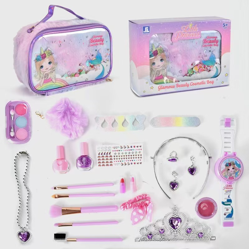 Cross-border mermaid children's cosmetics makeup set, complete toy for girls' pretend play, lipstick and nail polish, Amazon
