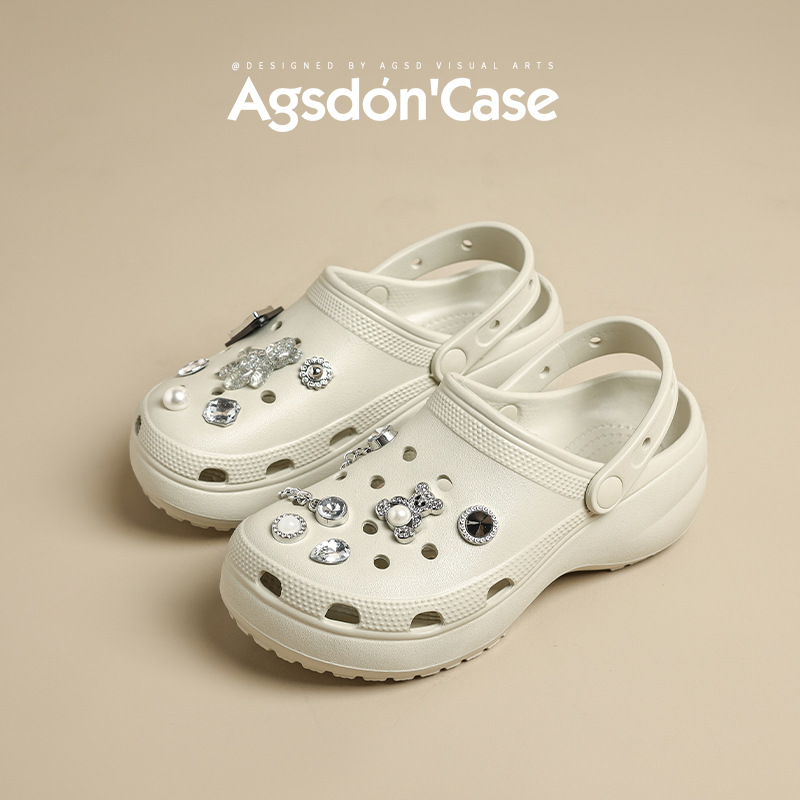 Augustion zapatos de suela gruesa con agujeros de mierda para mujer 2025 nuevas sandalias y zapatillas de verano, zapatillas de playa junto al mar