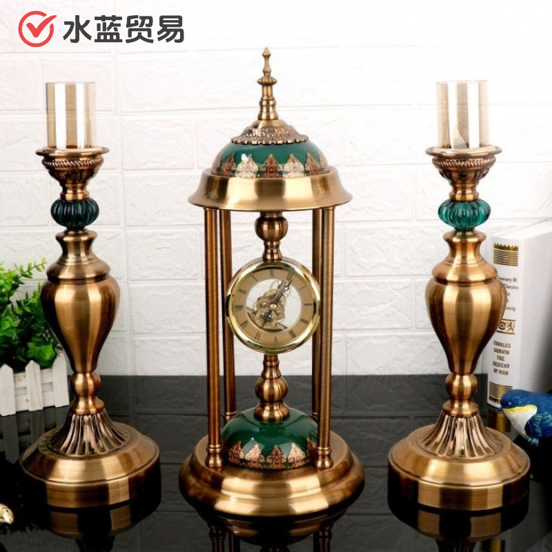 골동품 시계 유럽 책상 시계 데스크탑 캔들 스틱 레트로 프랑스 스타일 거실 홈 미국 장식 장식