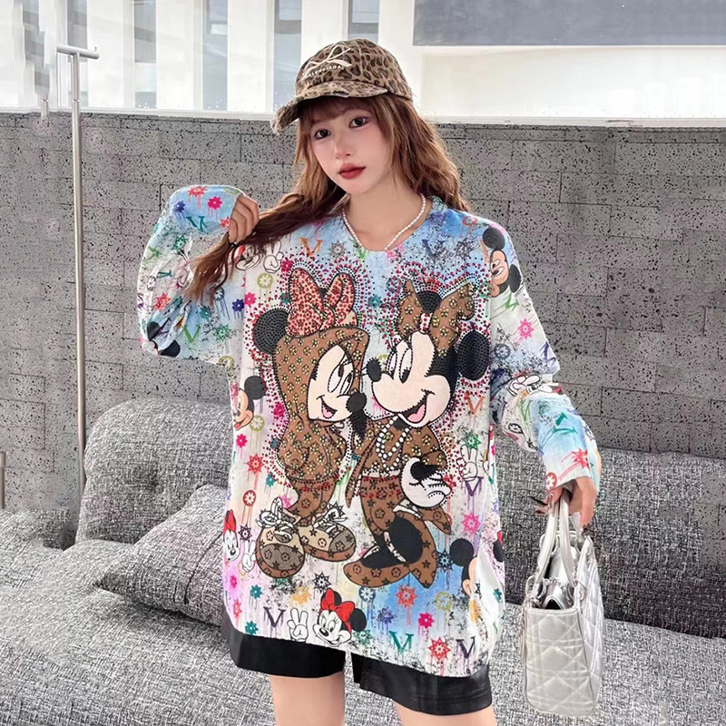 Plus-Size Cartoon Print Knit Sweater for Women, Stylish and Youthful, Fashionable Loose Casual Sweatshirt, Trendy Autumn Top